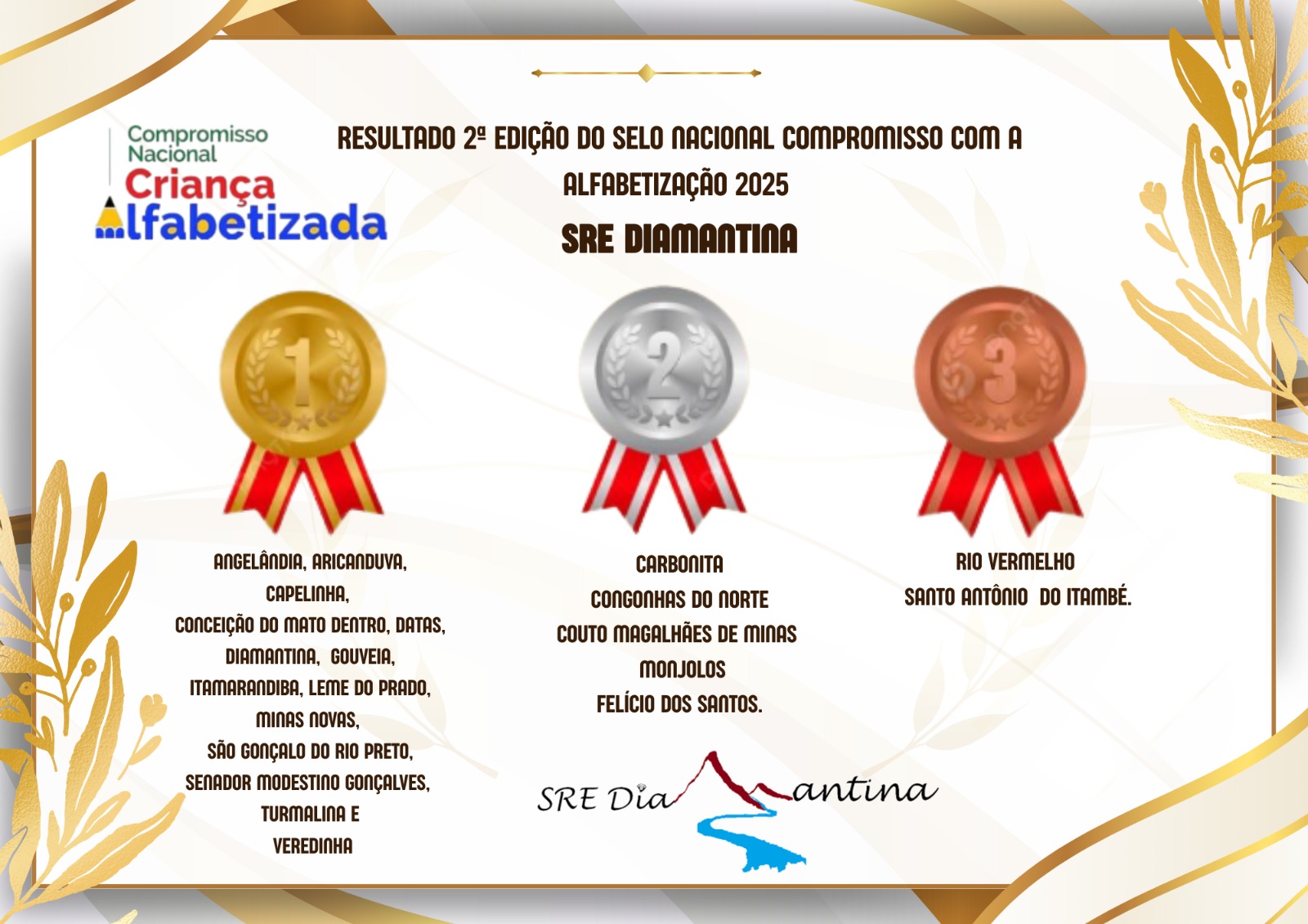 SRE Diamantina é ouro na 2ª edição do Selo Nacional Compromisso com a Alfabetização 2025